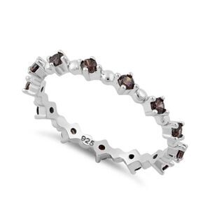 Sterling Silver Eternity Thin Smoky Topaz CZ Ring New